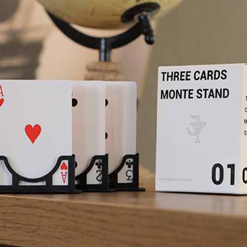 Three Cards Monte Stand (Red) by Jeki Yoo